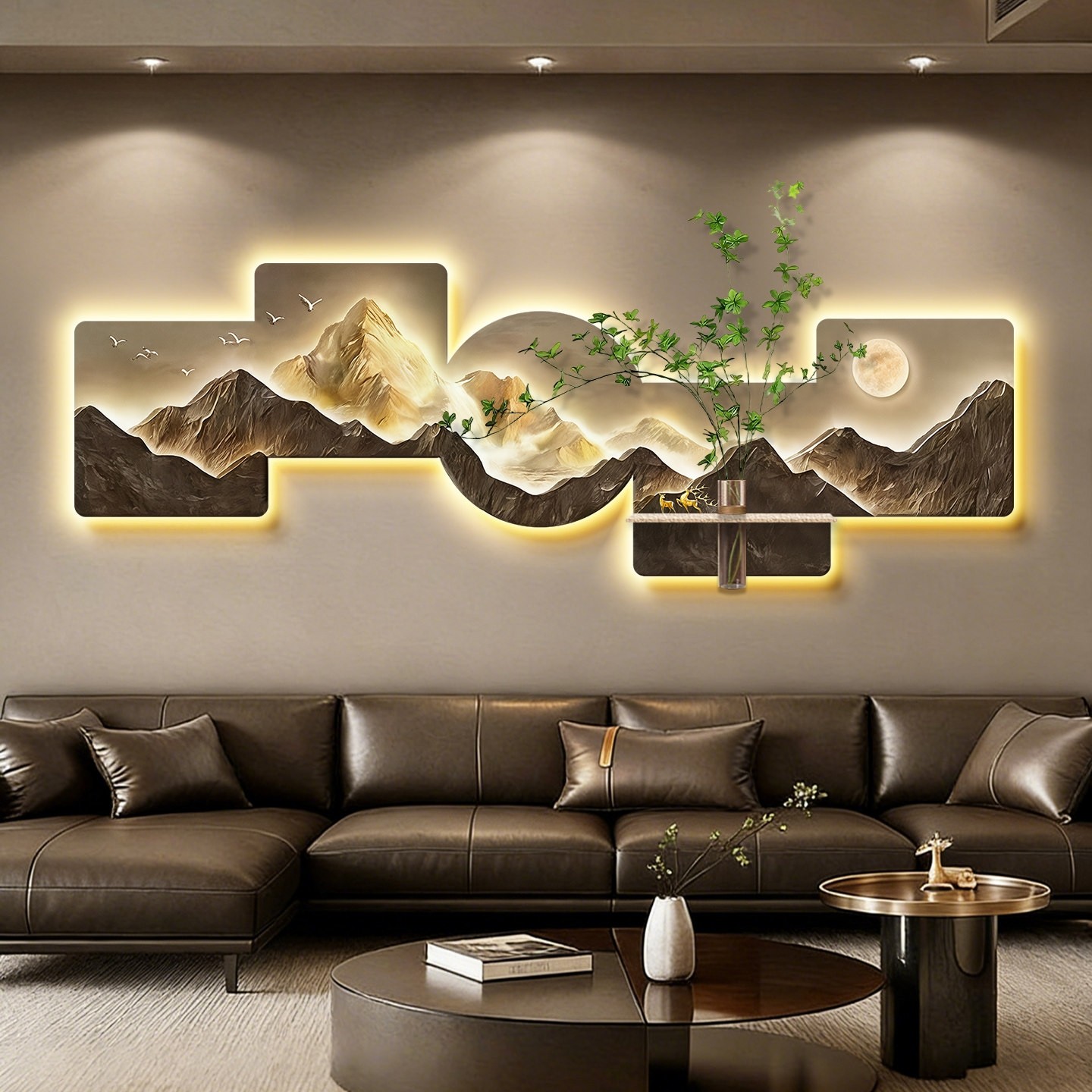 日照金山轻奢客厅装饰画高级感立体沙发背景墙面挂画大气山水壁灯,家居饰品,现代装饰画,淘宝优惠券,粉丝福利购,淘宝优惠卷