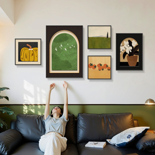 中古风挂画客厅沙发背景墙装饰画法式油画餐厅组合壁画宋式美学