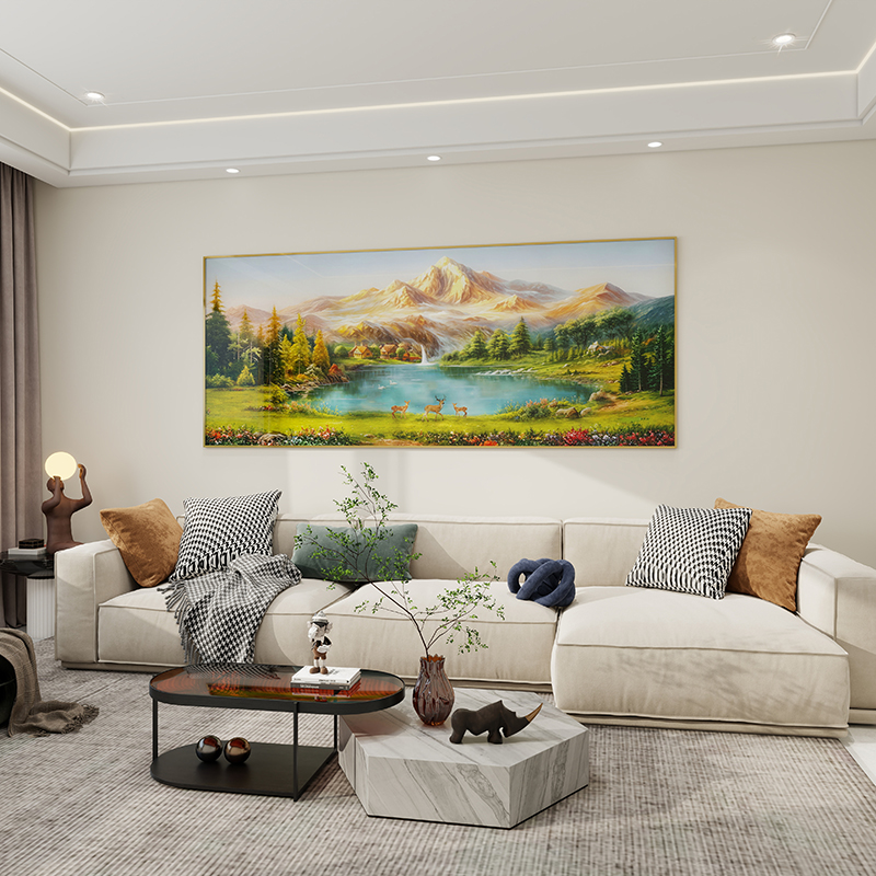 客厅沙发背景墙装饰画2025新款山水画靠山图壁画风景挂画手绘油画