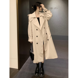 高级感休闲微胖妹妹风衣外套女2023新款小个子复古宽松过膝长大衣