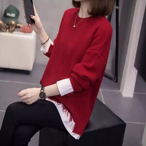 秋冬穿搭软糯慵慵懒风毛衣女2023新款本命年红色气质套头针织衫潮