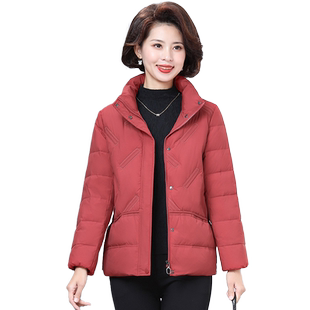 妈妈冬装羽绒服白鸭绒短款2025新款洋气高贵夫人中年女士红色外套