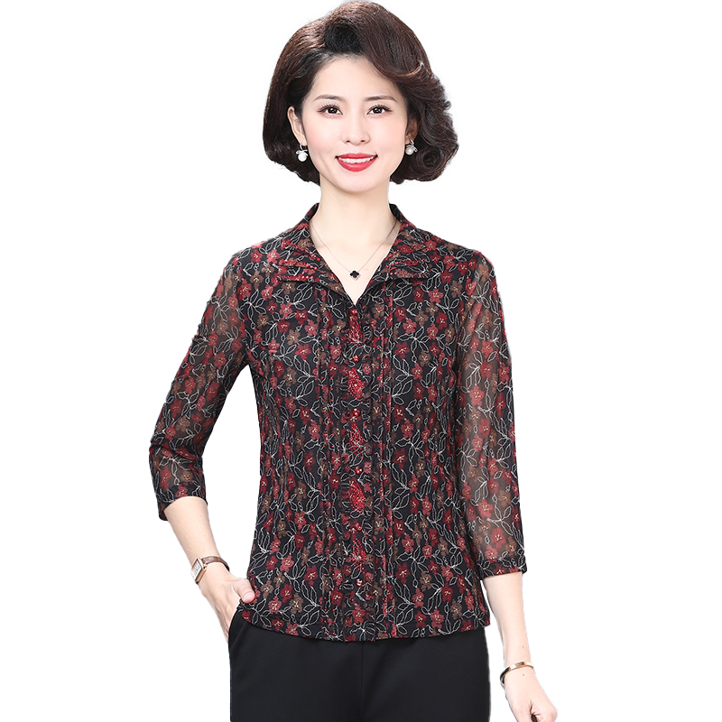 贵夫人品牌妈妈高档洋气弹力上衣