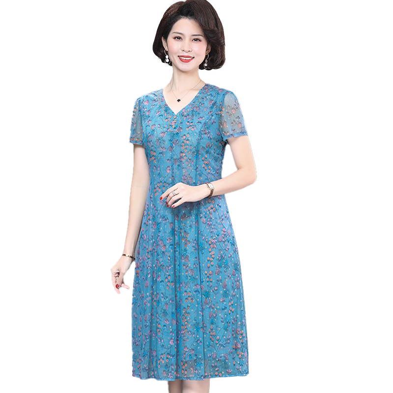 妈妈夏季洋气时尚遮肚连衣裙新款