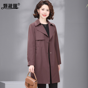 时尚长款薄风衣女中老年妈妈春装翻领双排扣洋气大码外套2026新款