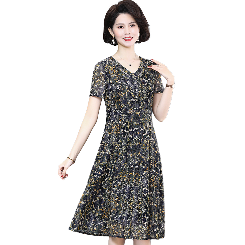 贵夫人时尚夏装短袖台湾纱连衣裙