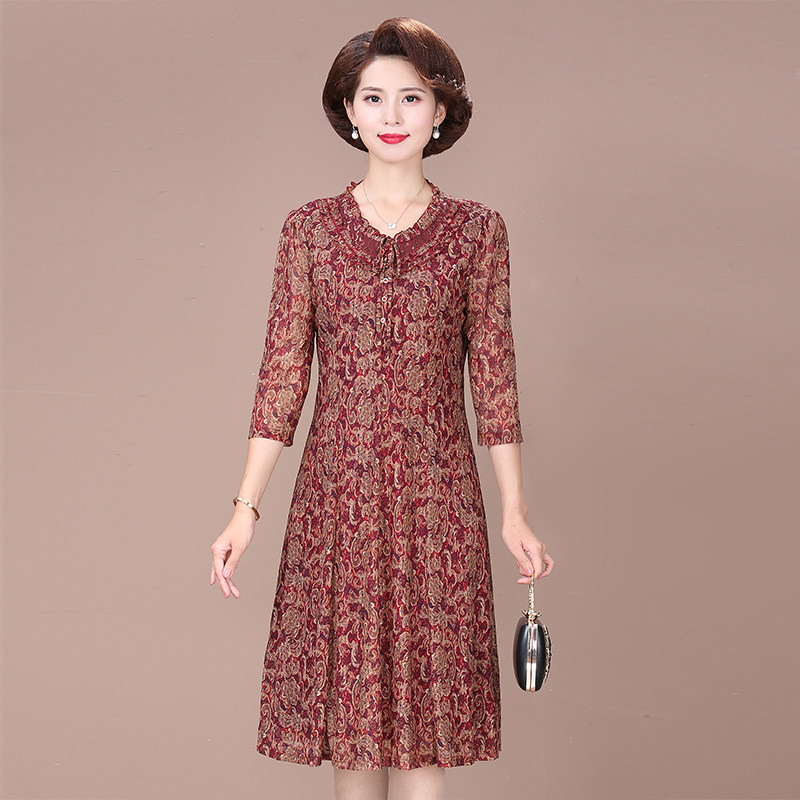 中老年妈妈春装品牌连衣裙台湾网纱新款女装夏季女士大码显瘦裙子