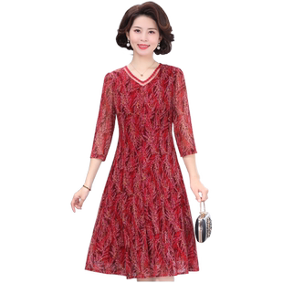 妈妈连衣裙春季洋气中老年女装2026新款阔太太大码台湾纱裙子