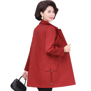 中老年妈妈风衣高档春秋2026新款高贵洋气阔太太中长款红色外套女