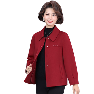 中老年妈妈双面羊绒外套小个子女秋冬装特价高档红色毛呢大衣短款