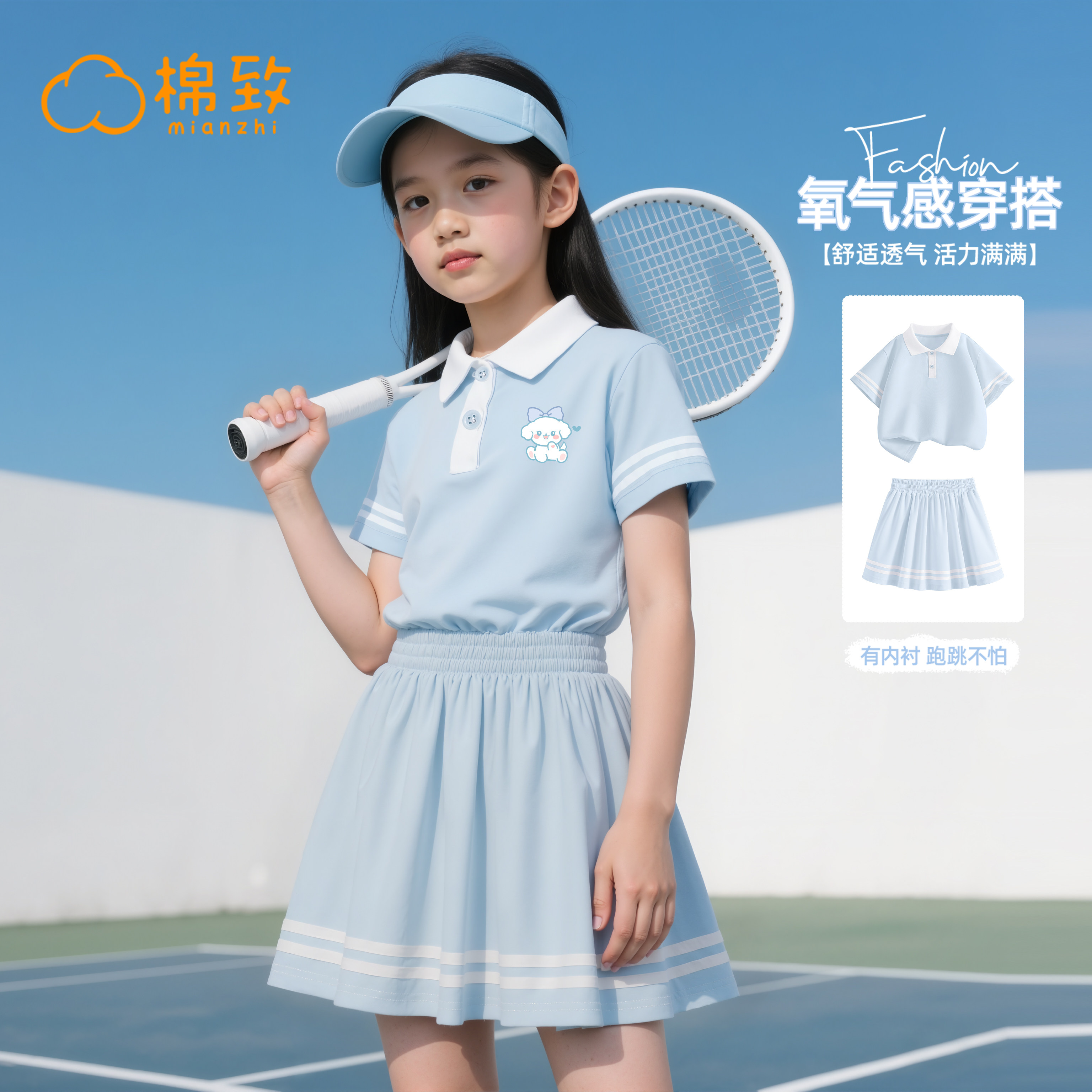 棉致女童裙子套装2026新款夏季速干polo短袖女孩夏装儿童运动服薄