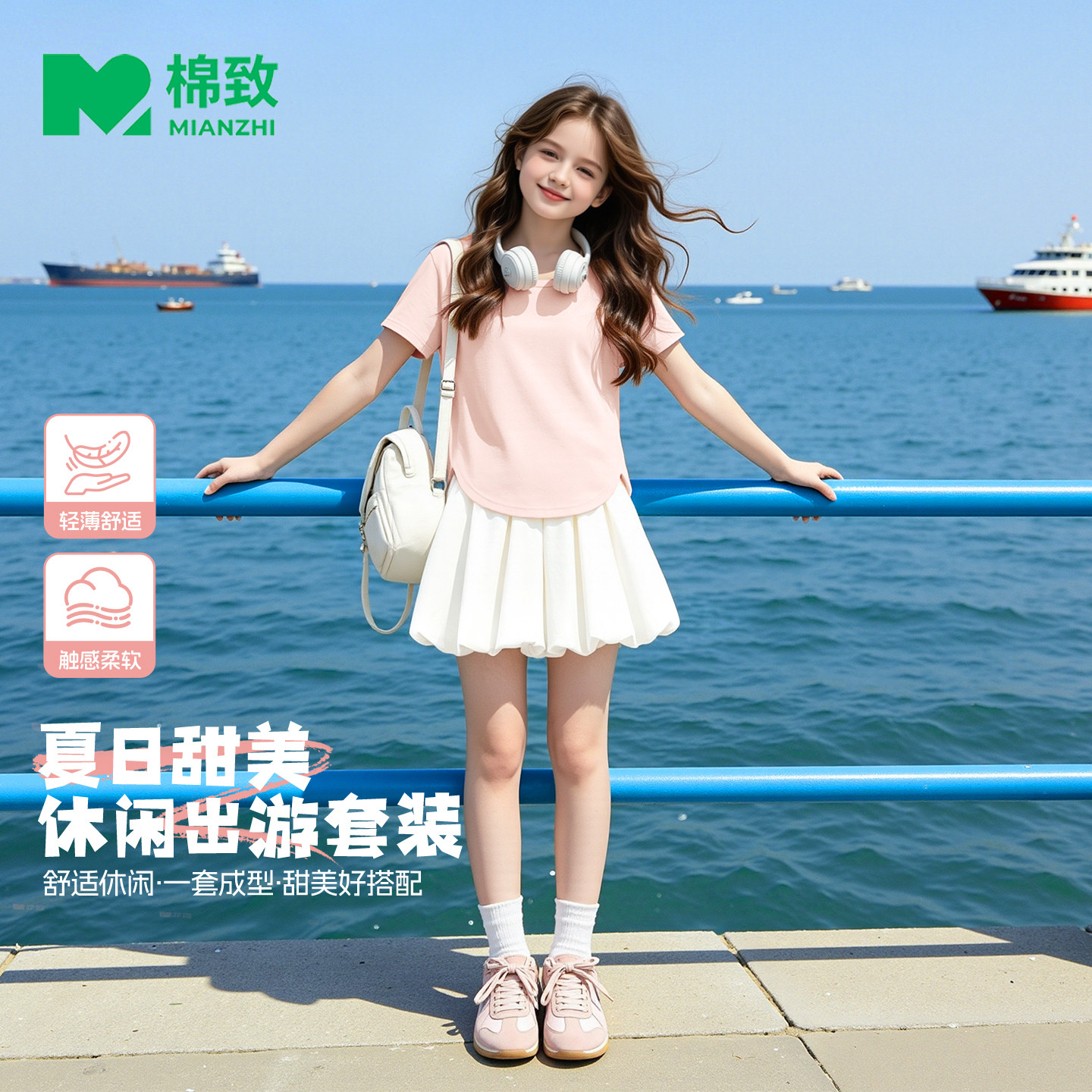 棉致女童夏套装2026新款花苞短裤夏季薄款凉感短袖速干儿童运动服