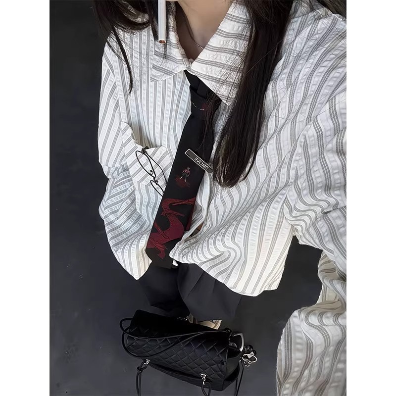美式慵懒风条纹泡泡纱衬