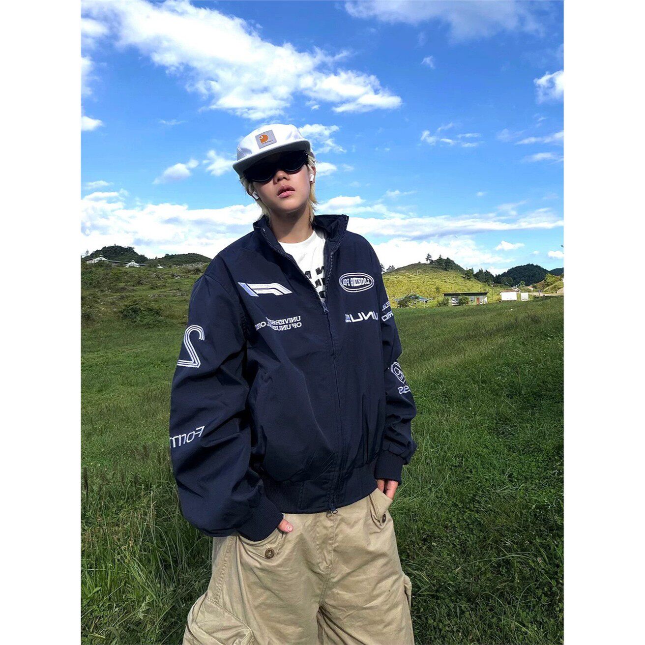 美式赛车风立领夹克男挺括有型复古机能工装刺绣休闲街头外套上衣
