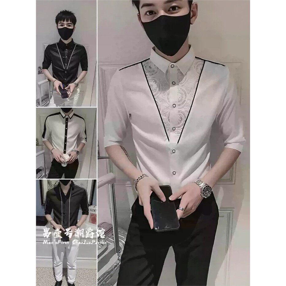 夏季酒店KTV服务员少爷服装酒吧短袖衬衫男夜总会发型师工作制服