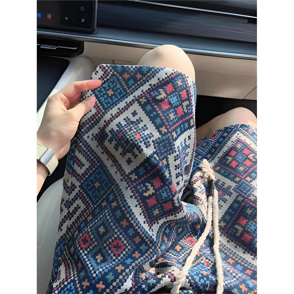彩色菱形格针织短裤男款