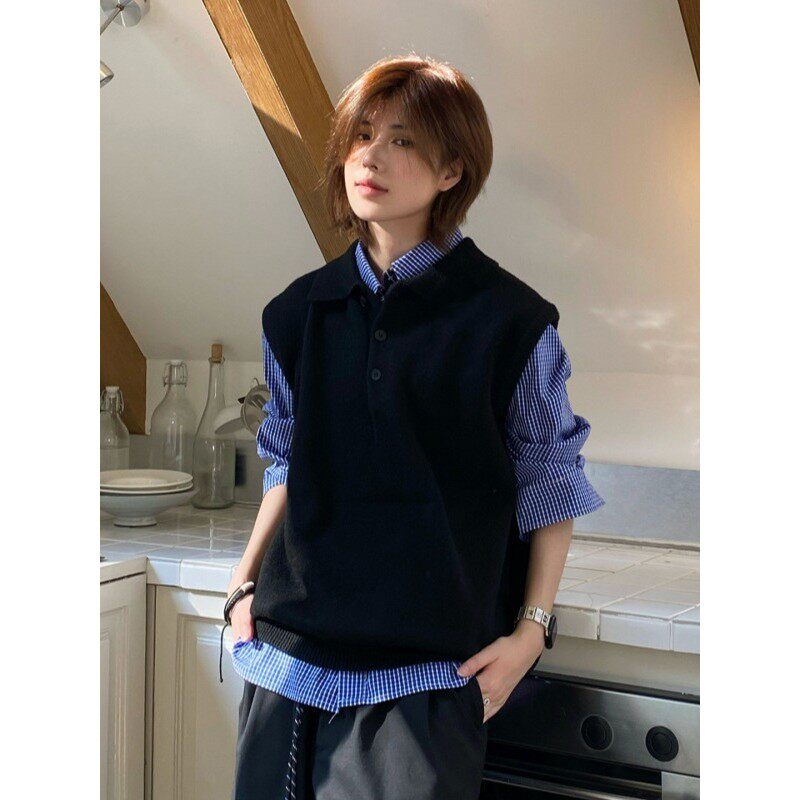 工厂翻领马甲背心男女叠