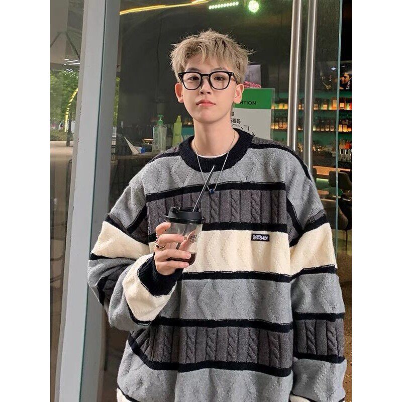 毛衣男款美式复古内搭针织衫秋冬季条纹慵懒风高级感宽松线衣外套