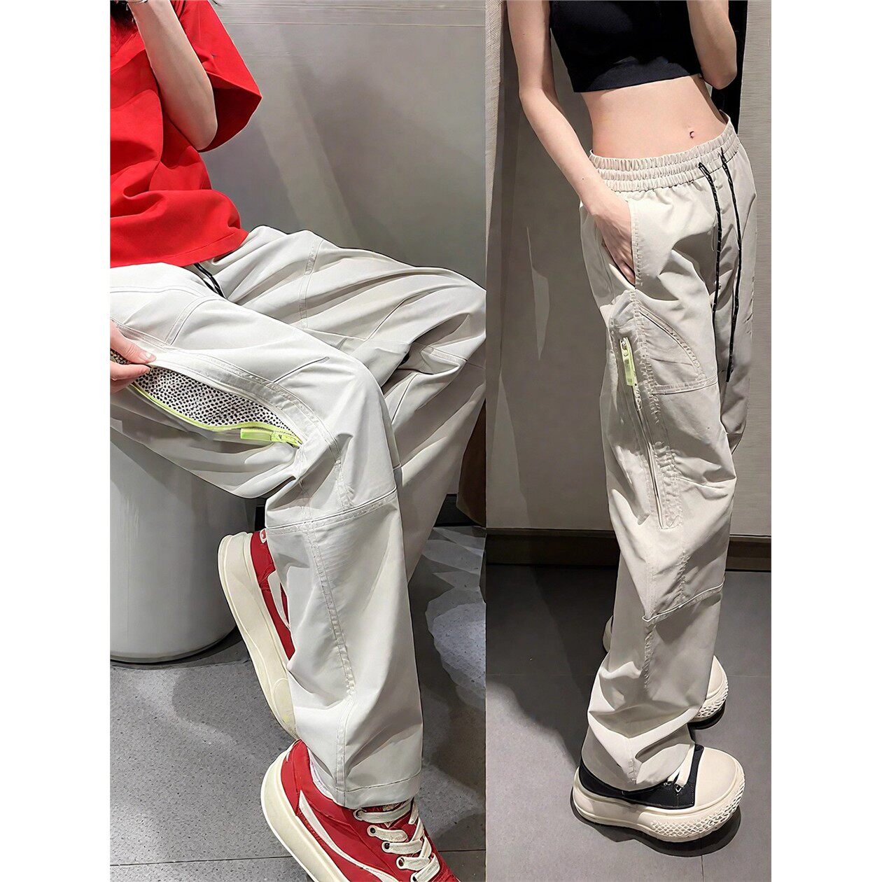 轻量机能风速干工装裤女款秋季侧边拉链裤子小个子直筒运动冲锋裤