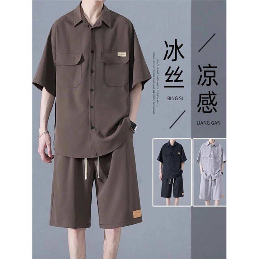 五分袖衬衫套装男士夏季