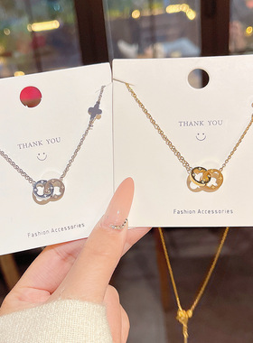 钛钢项链女夏季小众气质高级感双环吊坠百搭轻奢锁骨链爆款饰品