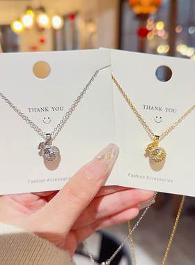 国潮吉祥好运钱袋珍珠项链女小众设计感福袋吊坠高级感钛钢锁骨链