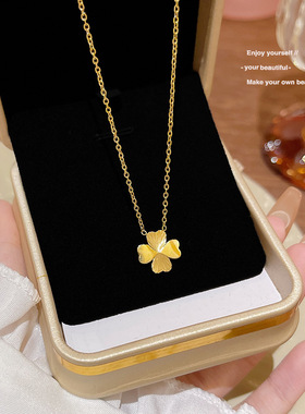 钛钢四叶花时尚项链配饰女夏季新款时尚简约吊坠颈链不掉色锁骨链