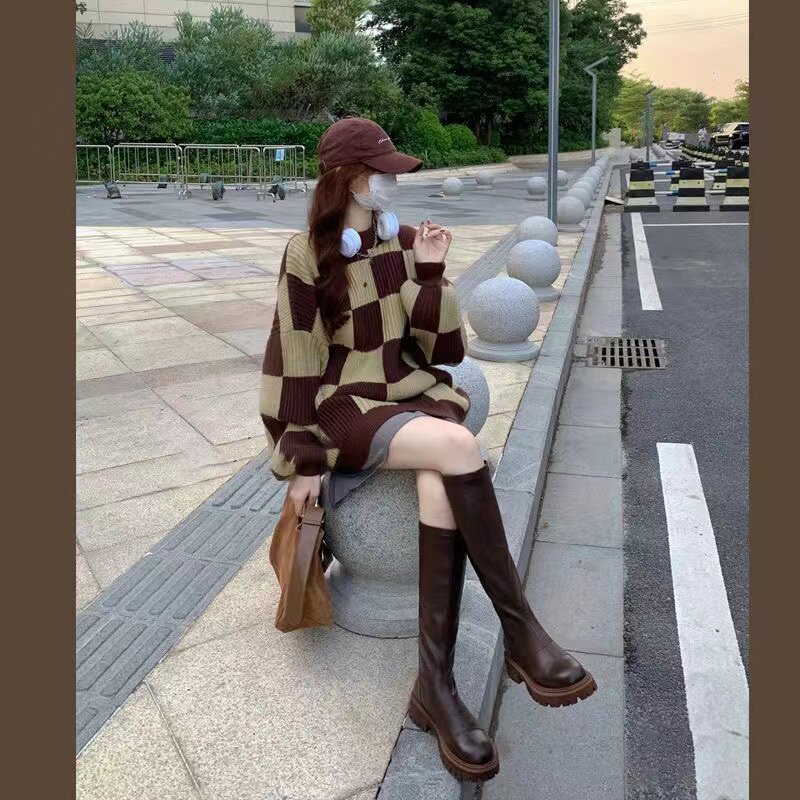 MATERNITY FASHION SUIT AUTUMN AND WINTER PLUS SIZE INTERNET CELEBRITY FASHION BELLY COVERING THIN LAZY STYLE SWEATER PLEATED SKIRT TWO-PIECE SET