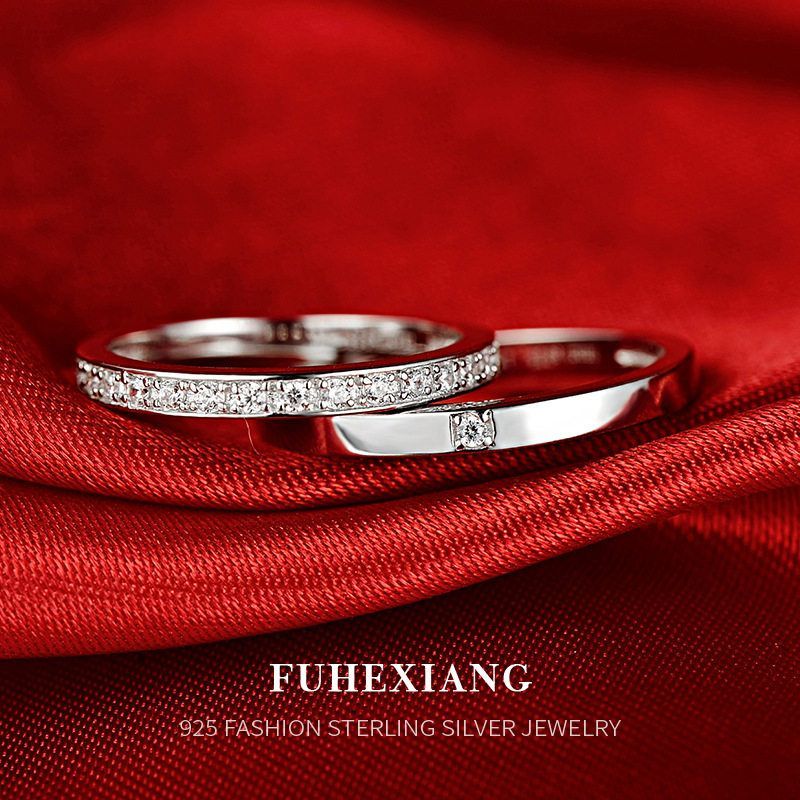 韩版高级感纯银钻戒925银情侣戒指男女对戒时尚简约结婚戒指批发