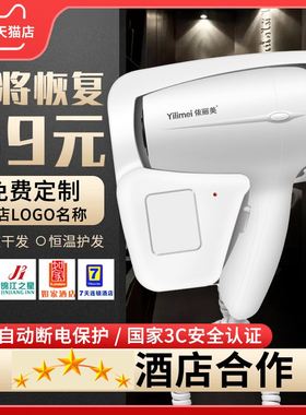 依丽美酒店壁挂式吹风机免打孔宾馆卫生间浴室专用电吹风筒家用