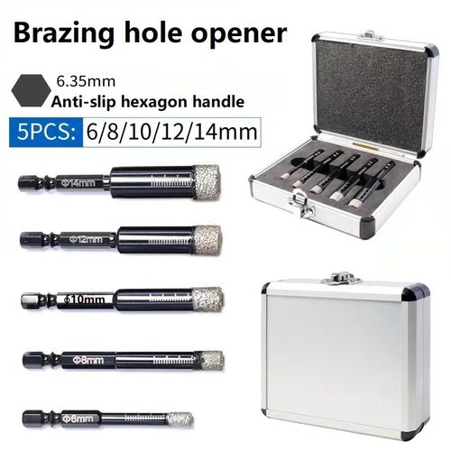 玻璃陶瓷大理石干打扩孔钻头跨境六角柄钎焊开孔器5PC套装6.8.10