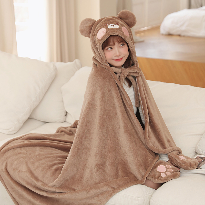 方沁千潮秋冬天小熊可爱保暖披肩