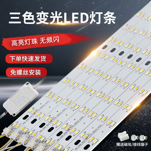 吸顶灯芯led灯条替换超亮贴片改造磁吸长条灯带光源三色变光遥控