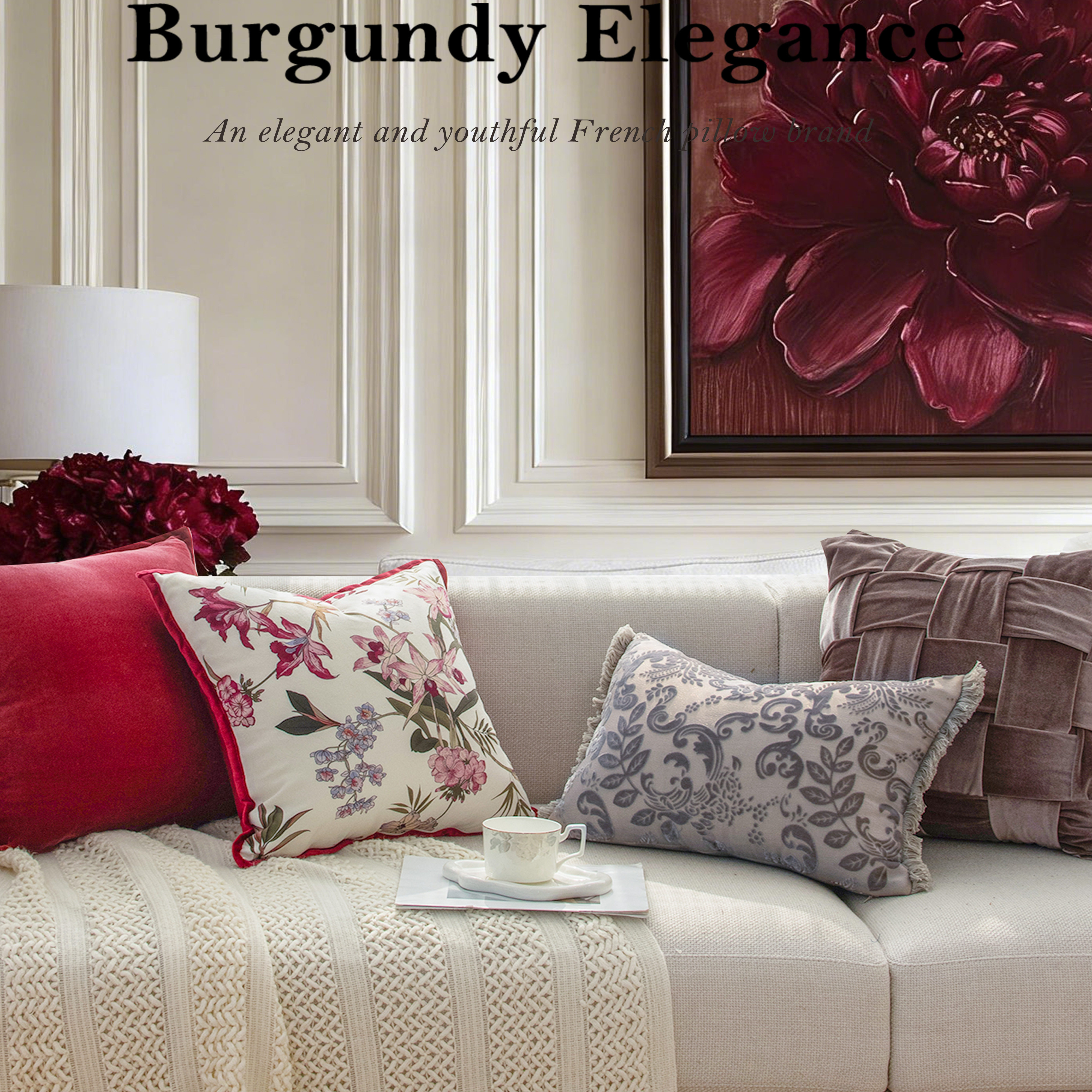 目野「酒红嫣然」法式红色抱枕复古高级羊毛靠枕沙发客厅靠垫装扮,居家布艺,靠垫/抱枕,淘宝优惠券,粉丝福利购,淘宝优惠卷