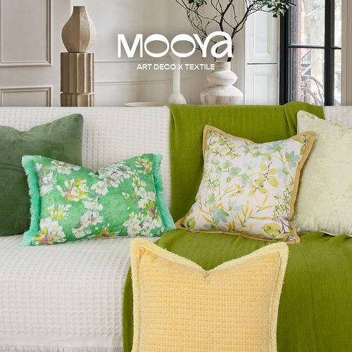 法式黄绿色抱枕轻奢刺绣靠枕