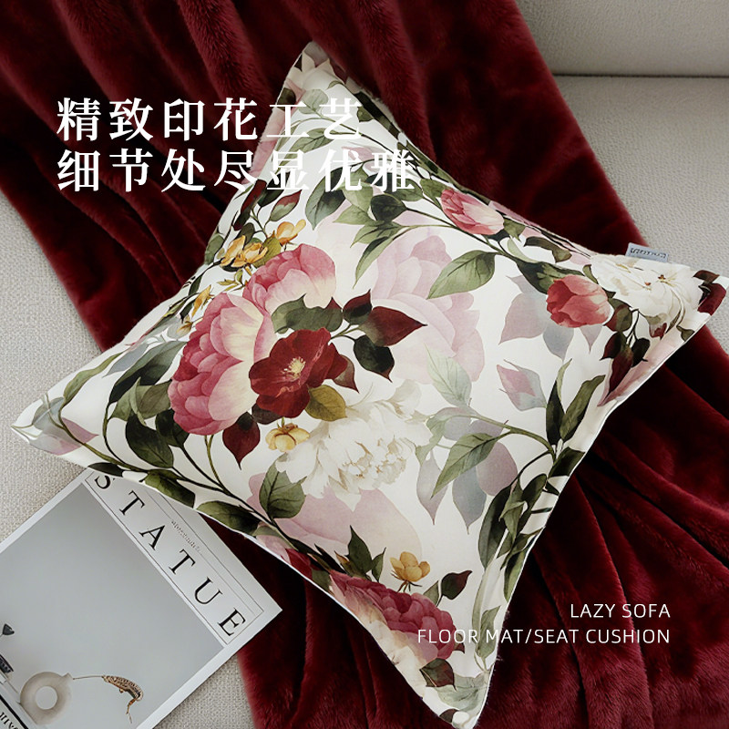 法式高级绿抱枕复古轻奢皮草枕套