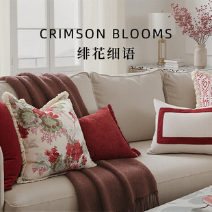 目野「绯花细语」法式高级红色抱枕复古丝绒皮草靠枕沙发客厅轻奢