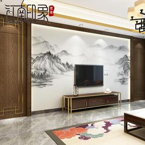 新中式水墨山水画客厅电视背景墙壁纸客厅卧室沙发影视墙布壁画