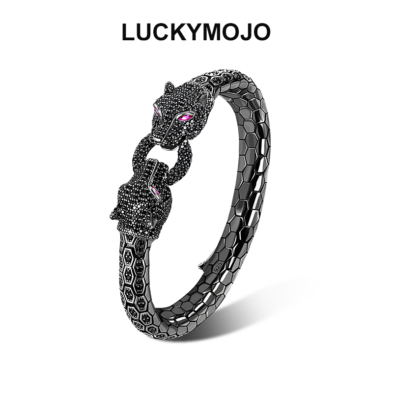 925银黑豹手链男女镶嵌手镯