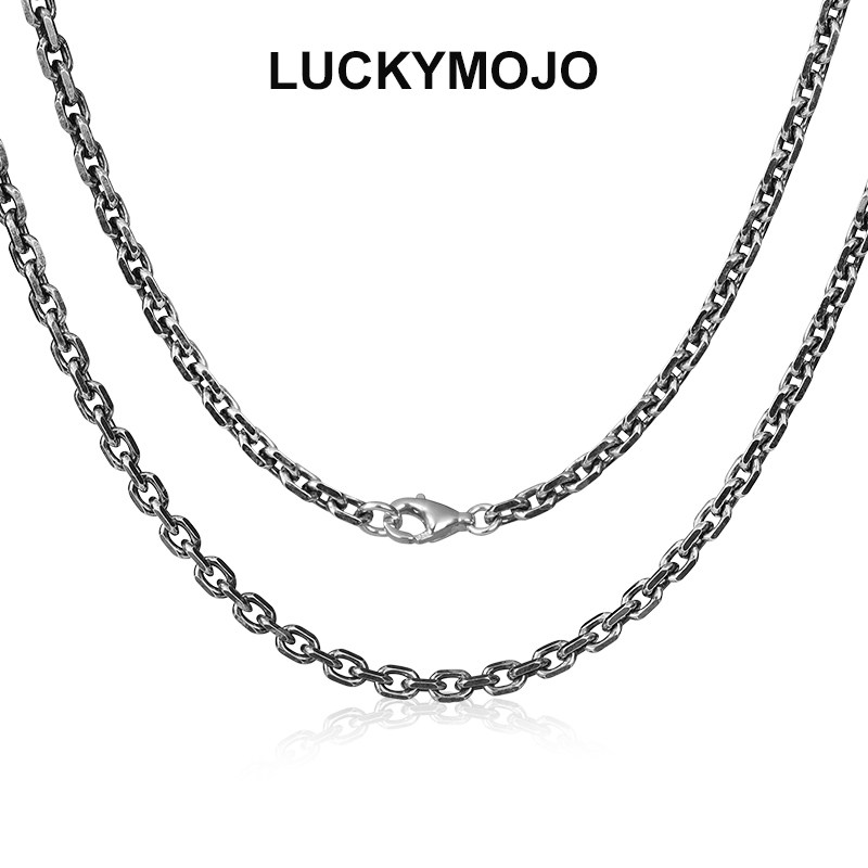 LUCKYMOJO复古做旧太角链潮牌项链925银素链粗款男女配链无吊坠