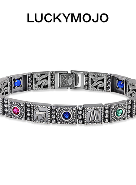 LUCKYMOJOS925银手链复古做旧秘境银手链拼接男女时尚小众手饰