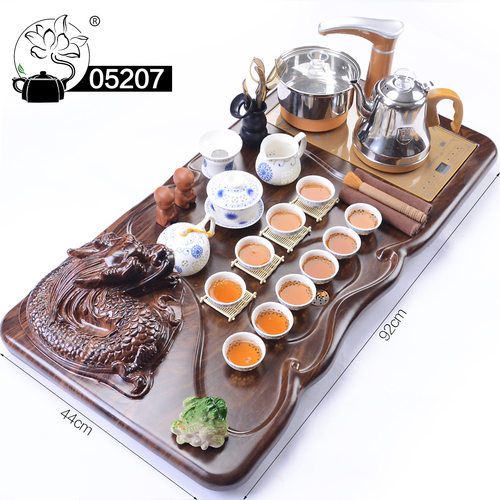 052科技木龙头实木柯木茶盘茶海道紫砂功夫茶具套装送礼品电磁炉