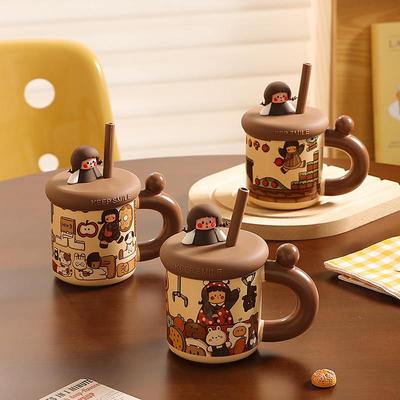 带盖子吸管杯陶瓷马克杯女生高颜值闺蜜杯子办公室喝水杯家用早餐