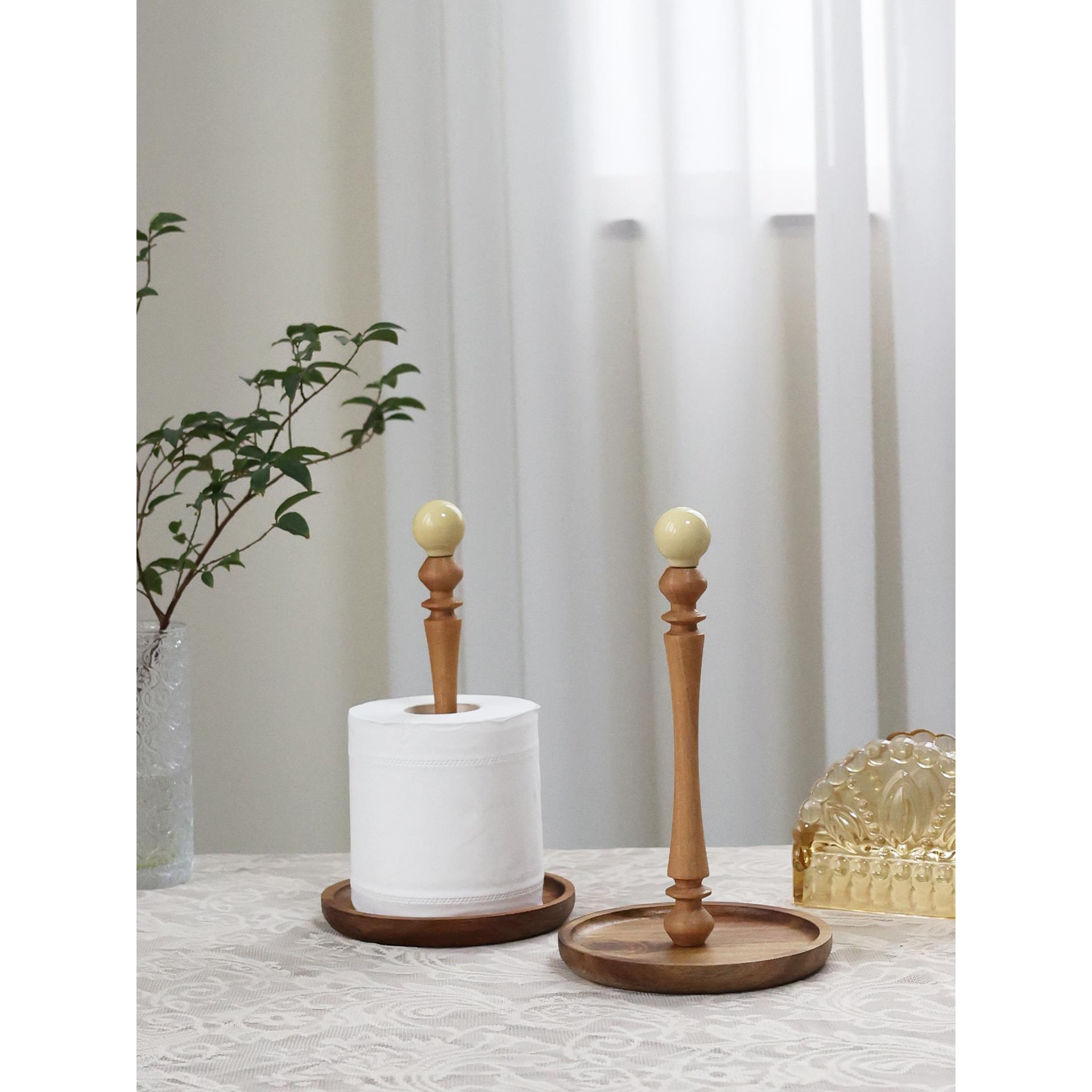 桌面创意垂直纸巾持有人实木纸卷持有人餐厅纸巾存储架木制覆古法