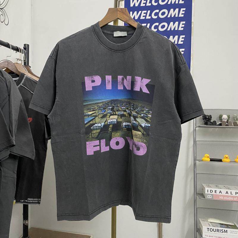 PINK FLOYD美式高街vintage复古水洗做旧爆裂印花男士宽松短袖T恤