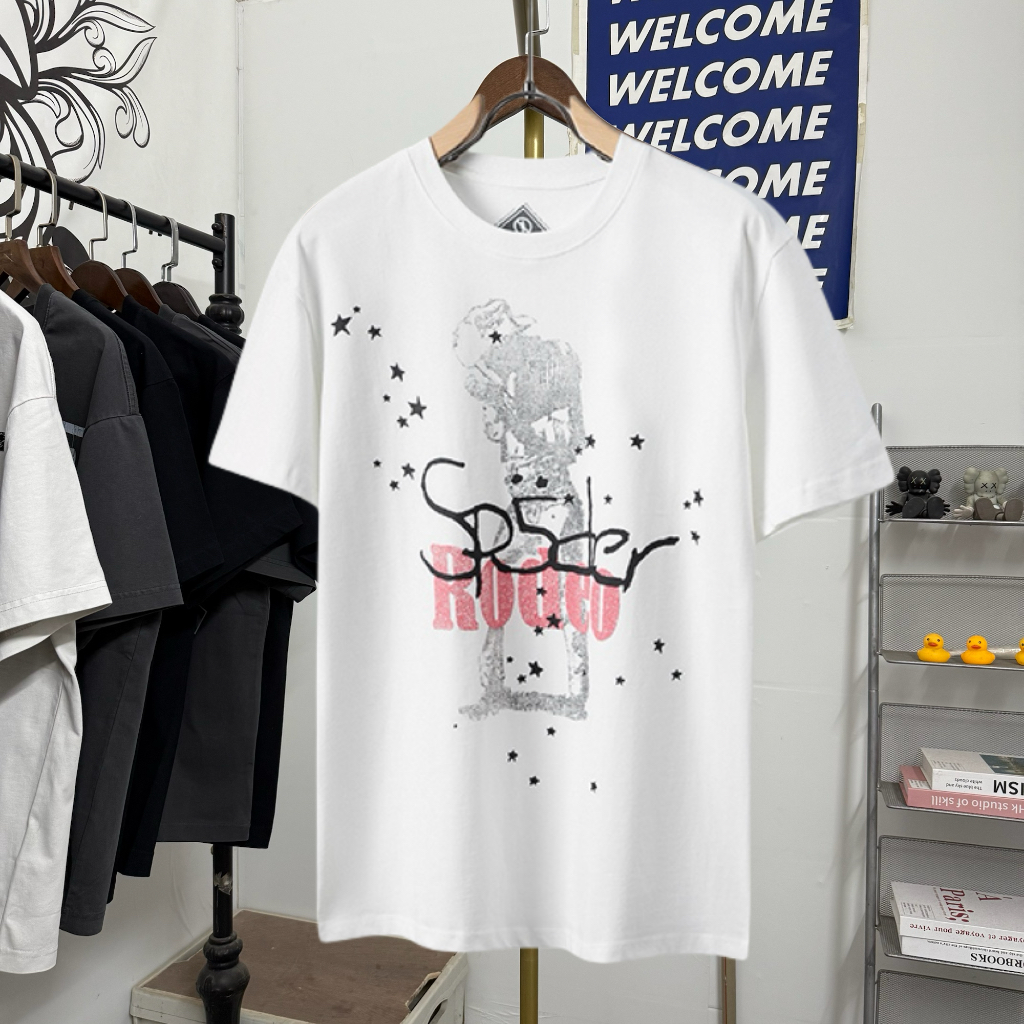Travis Scott联名款Sp5der星星印花美式高街男女宽松圆领短袖T恤