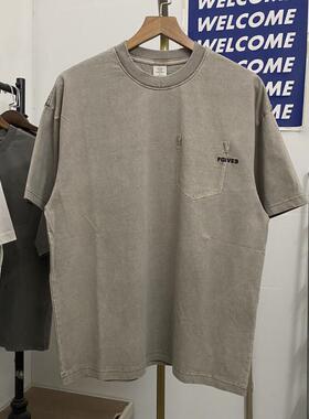 FORGIVENESS夏季美式高街水洗刺绣假口袋嘻哈短袖男女做旧复古T恤