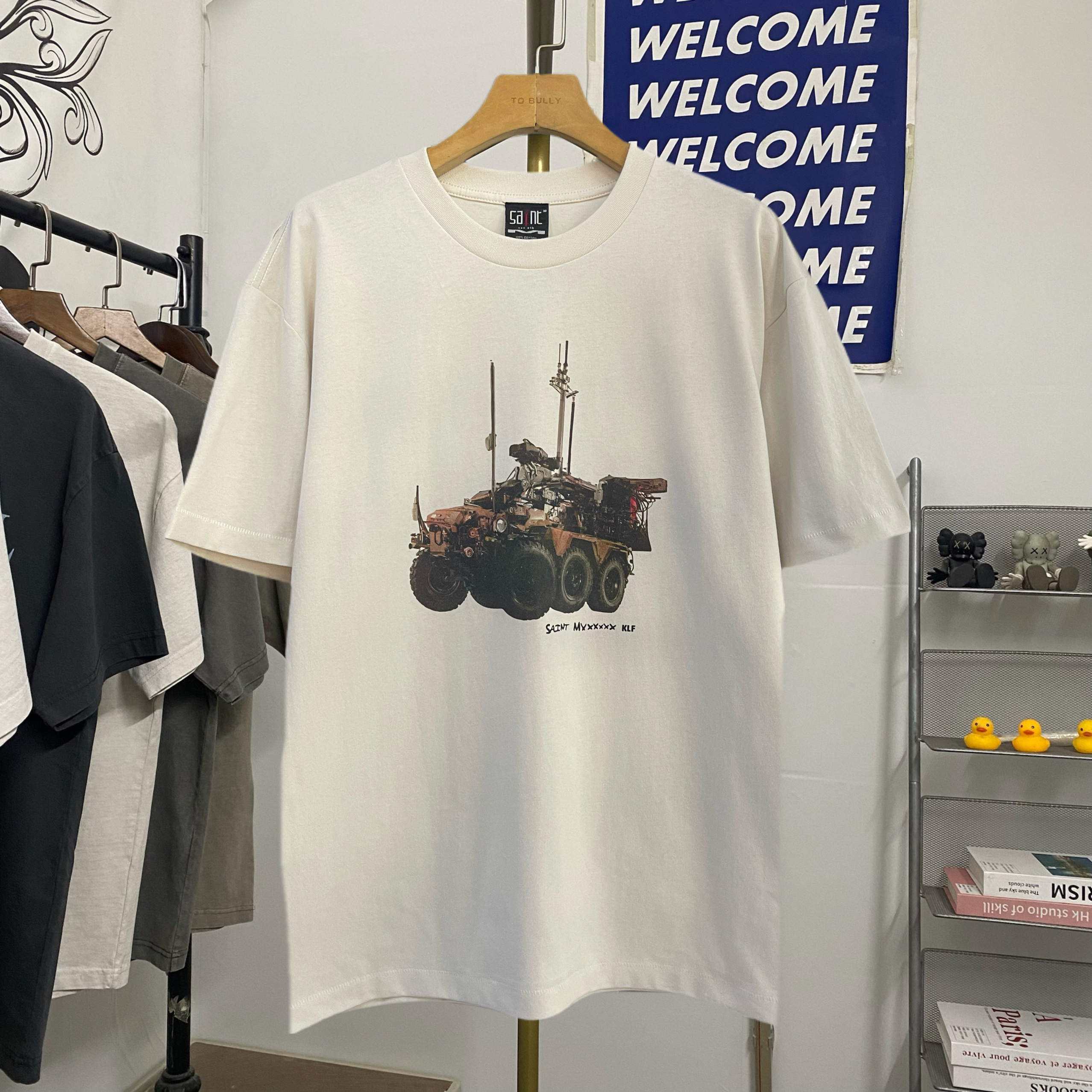 美式高街坦克车冰淇淋印花水洗做旧男女宽松休闲百搭短袖T恤上衣