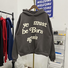 Kanye侃爷同款Ye Must Be Born Again字母发泡印花情侣连帽衫卫衣