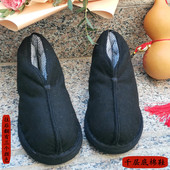 女士圆头加宽纳底棉鞋 中式 棉麻布纯手工懒人汉鞋 冬季 老布鞋 千层底